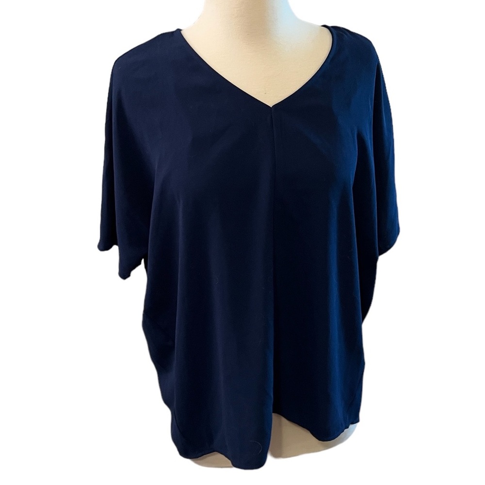 Worthington Navy V-Neck Short Sleeve Blouse